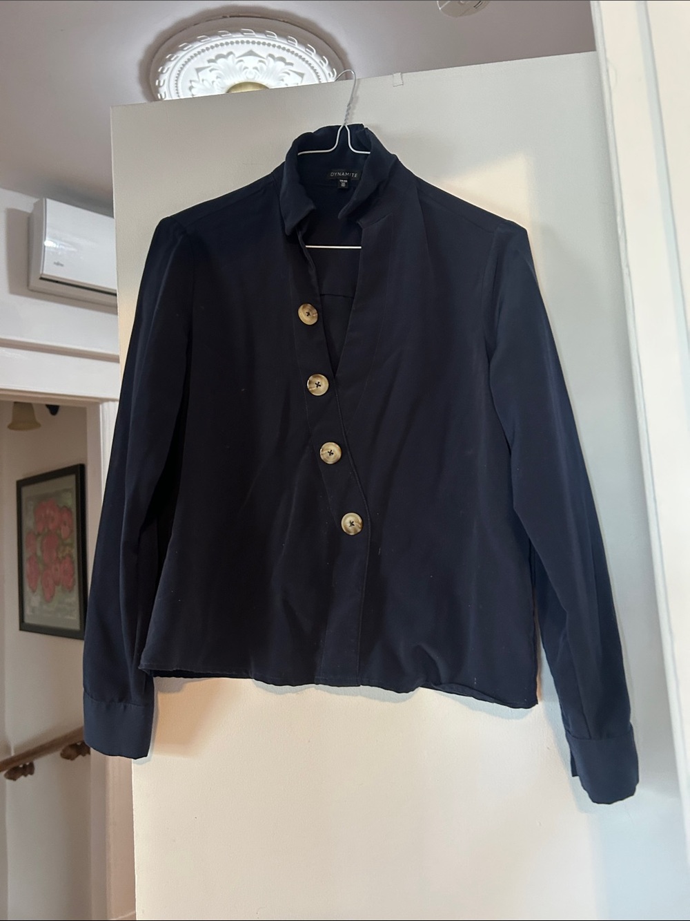 Dynamite Navy Asymmetric Button Front Blazer